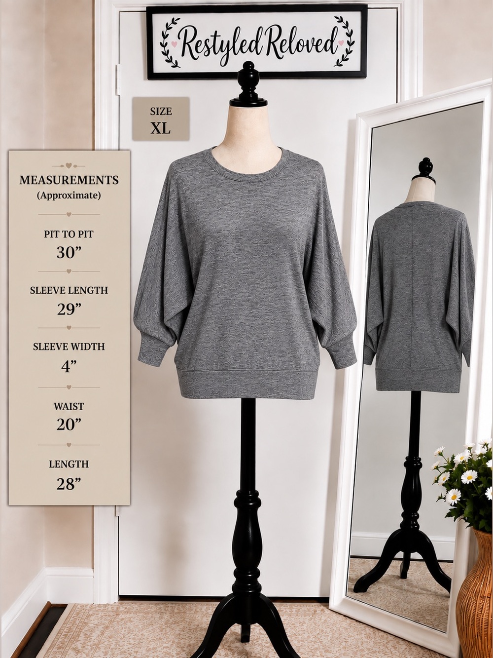MONO B Batwing Sweater – Heather Gray – 1XL – NWT